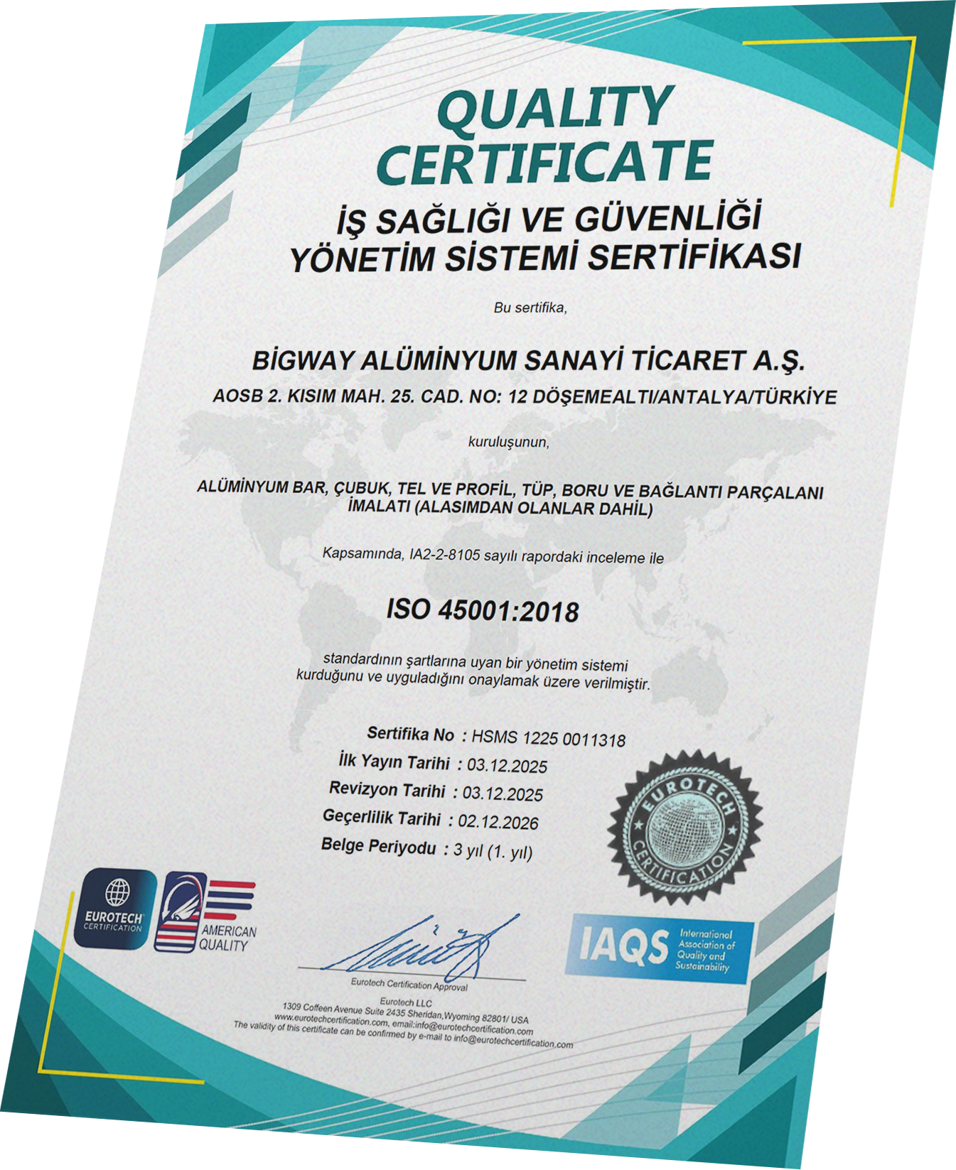 ISO 45001:2018 – İş Sağlığı ve Güvenliği Yönetim Sistemi