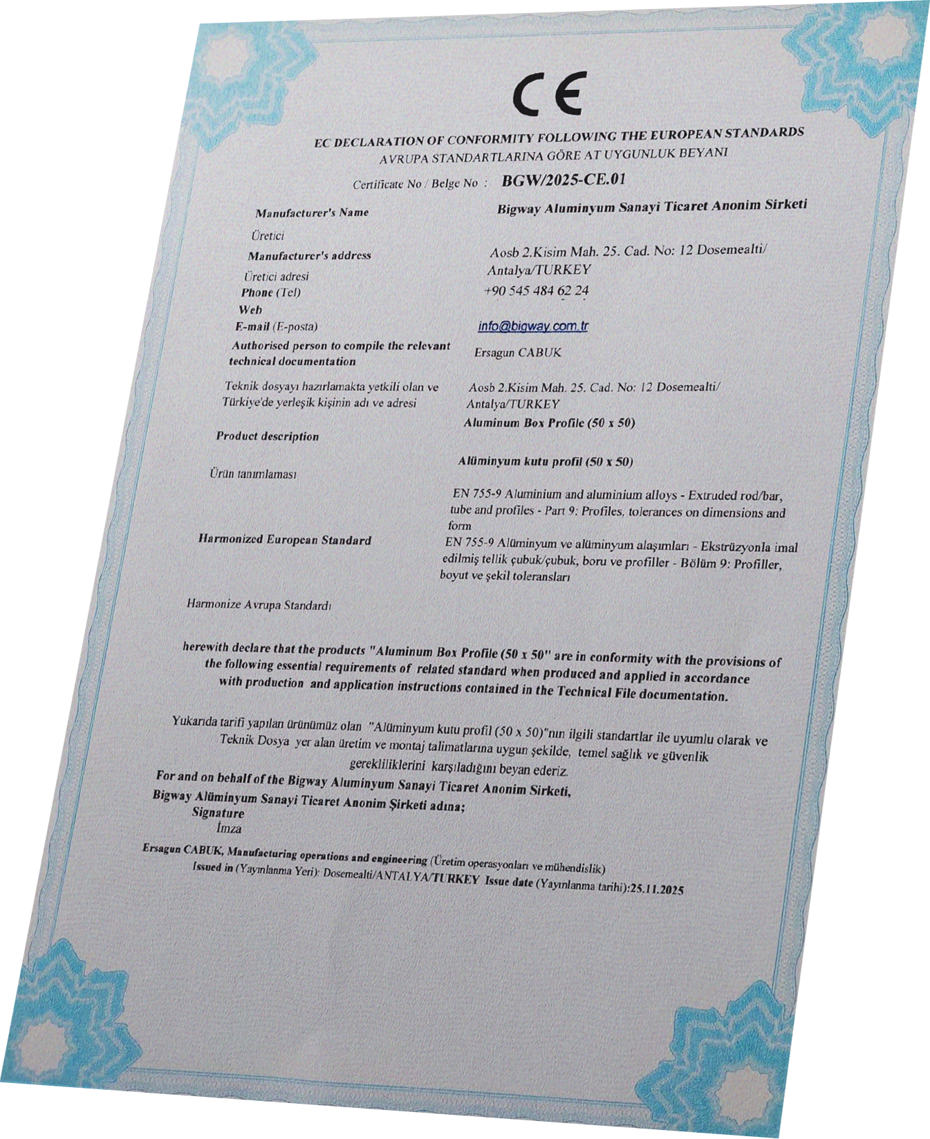 CE Uygunluk Beyanı – EN 755-9