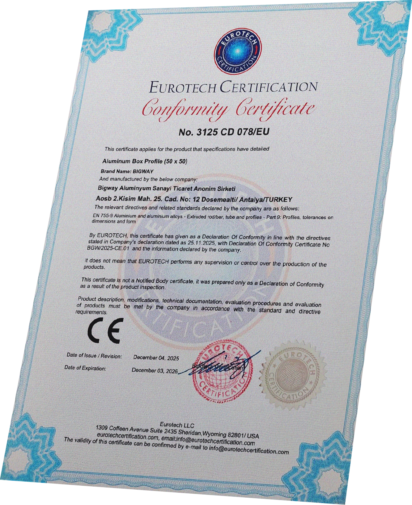 CE Conformity Certificate – Eurotech Certification